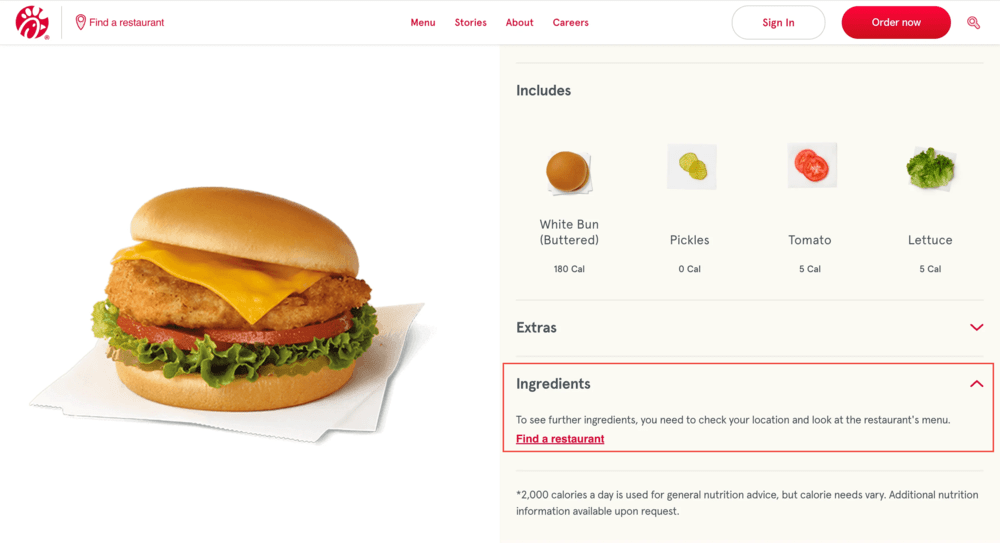 Where can I find the nutrition and ingredient information for ChickfilA menu items? ChickfilA